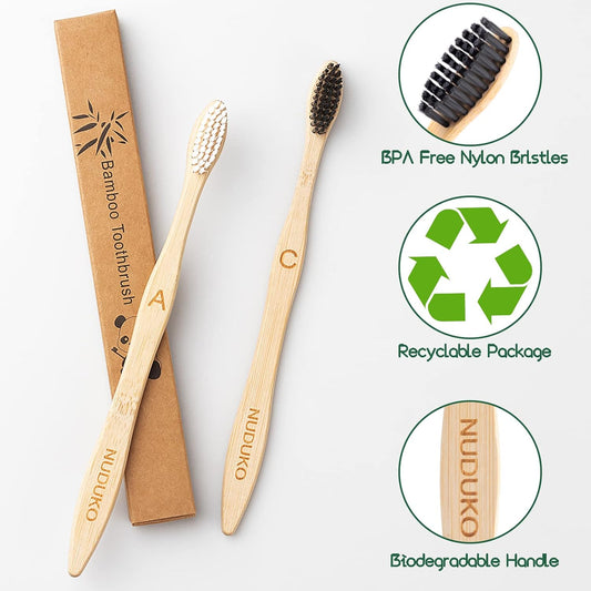 Bamboo Toothbrushes Biodegradable Toothbrush 10 Pack - Eco-Friendly, N