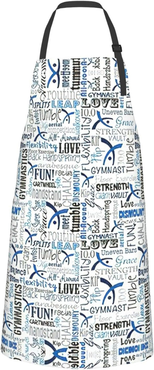 Gymnastics Blue print Waterproof apron with pocket adjustable cooking apron for adult kitchen bibs to bake