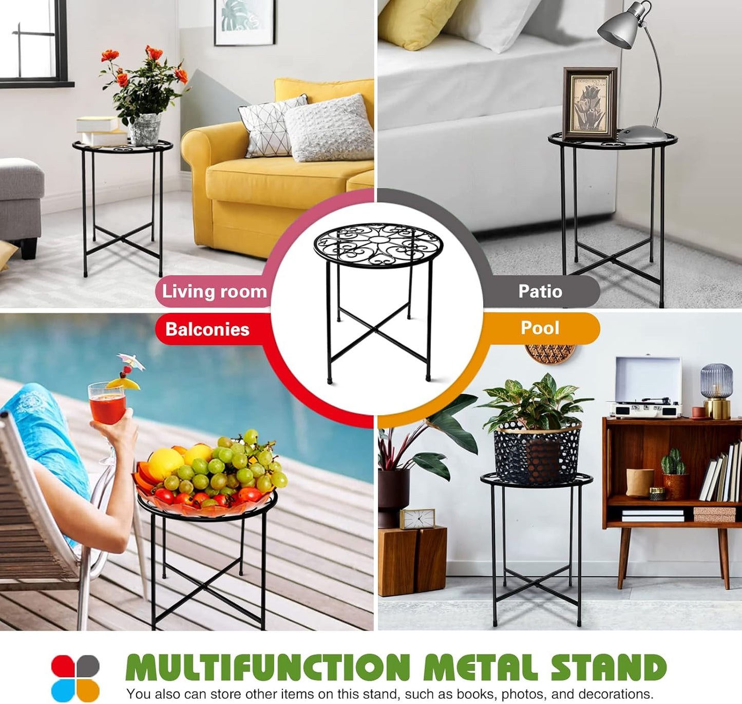 KABB Metal Plant Stand, 15'' Tall Flower Pot Stand Set of 2, Modern Ru