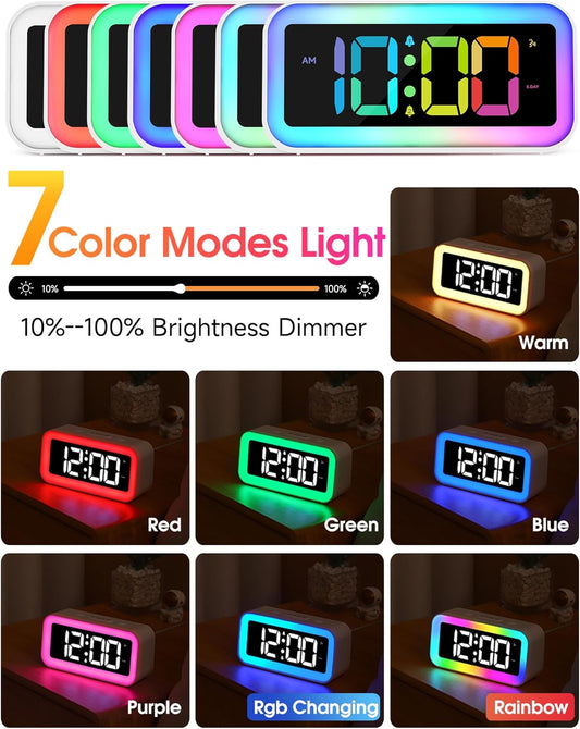 Cadmos Cute Pink Loud Alarm Clock with RGB Night Light - Perfect for Girls Room Decor and Kawaii Gifts, Small Size for Bedside or Desk Lamp in Bedrooms, Ideal for Kids, Teens (Light Pink)