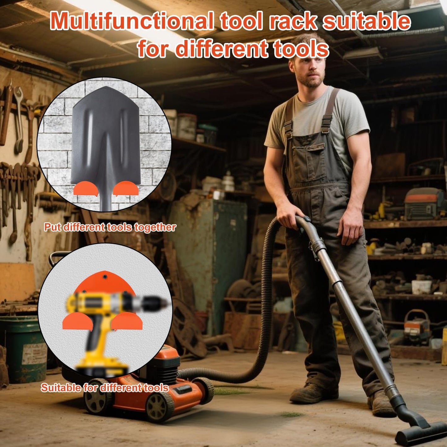 2pcs Weed Eater Hanger, Heavy Duty Weedeater Hanger for Garage Wall Storage Weed Wacker Holder Hooks Tool Rack Garden Tool Garage Organizer for Yard Power Tools Grass Trimmer Hedge Trimmer