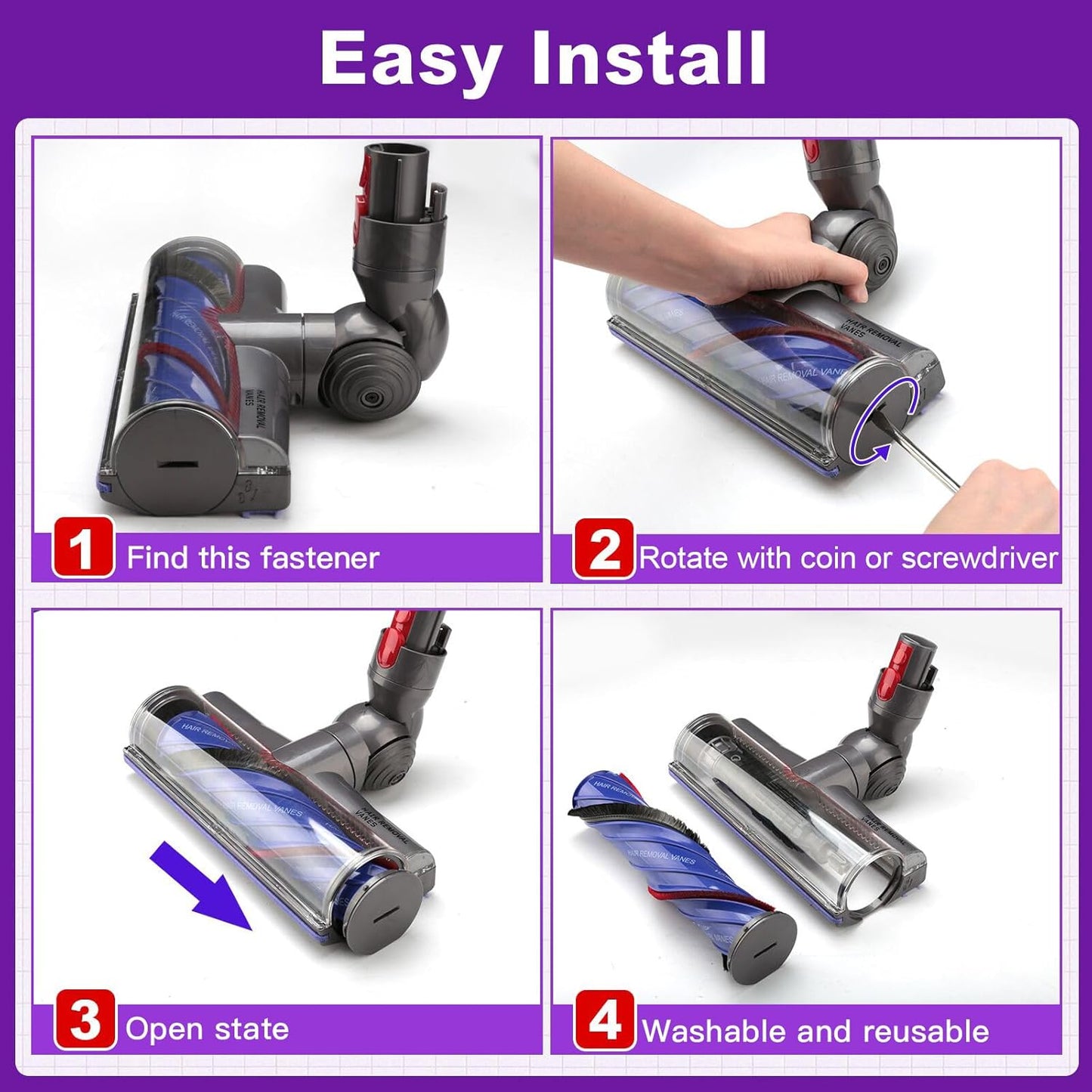 Lemige V8 V11 Vacuum Attachments Head Replacement Parts for Dyson V7 V8 V11 V15 Animal V10 Cyclone Cordless Vacuum Cleaner, Upgrade Anti-Tangle Quick Release Motor-Head Brush Roller with Power Suction
