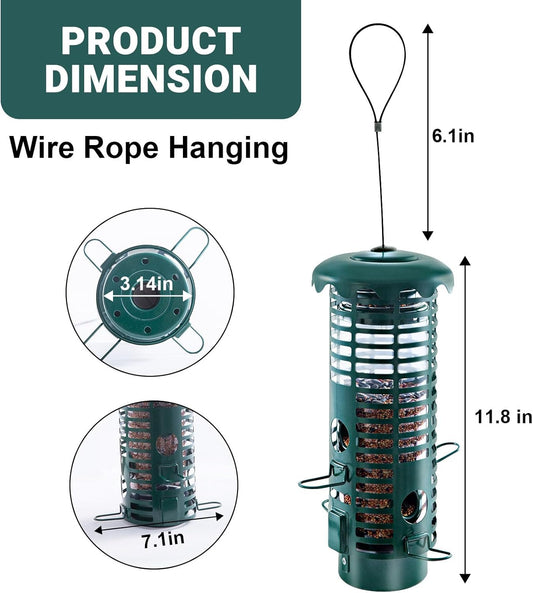 Squirrel Proof Bird Feeders Metal for Outdoors Hanging Weight Activated Wild Bird Seed Feeder for Finch Cardinal Chickadee, Weatherproof & Chew-Proof, 2LB Large Capacity, Green