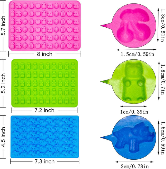 Gummy Candy Molds - Silicone Mini Gummy Bear/Dinosaur/Fruit Snack Molds with 2pcs Dropper,Non-stick and Bpa Free for Candy Chocolate Gummies Baking