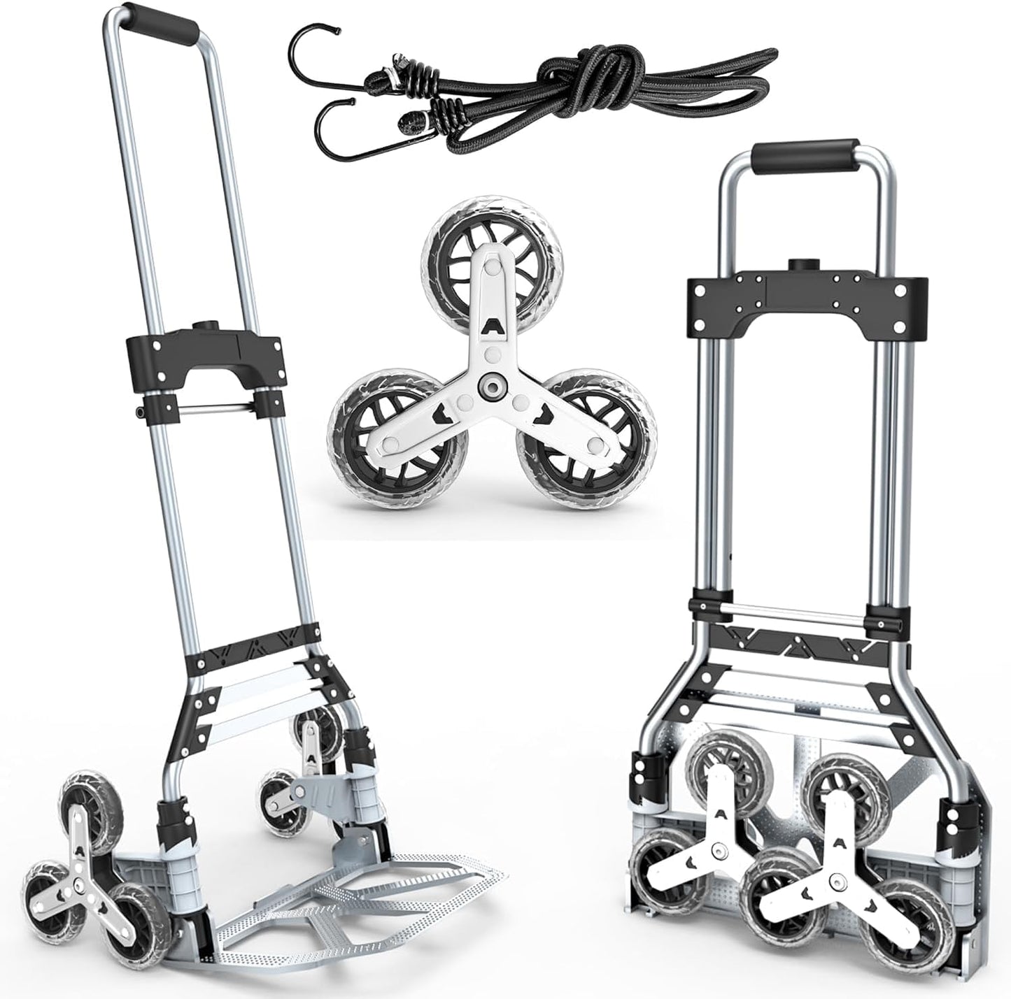 Collapsible Stair Climbing Dolly with Wheels,Grocery cart on Wheels for Stairs,Weight Capacity 220 lbs. Lightweight Aluminum Alloy Construction, Ideal for Household Shopping and Moving Goods