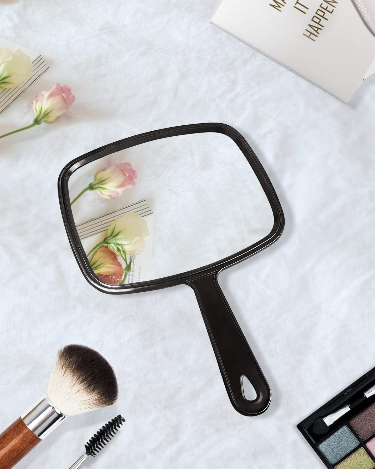PROTECLE Hand Mirror,9.3" L x 6.7" W Salon Barber Hairdressing Handheld Mirror with Handle, Square Black