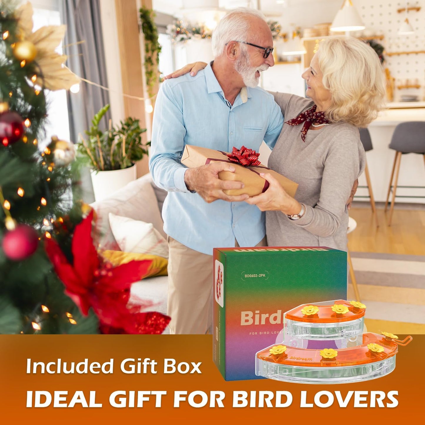 Birdream Window Hummingbird Feeders for Outdoors, with Strong Suction Cups & 7 Feeding Ports, Easy to Use and Maintain, Gift for Bird Lover, Plastic Bird Feeder, 2 Pack, 10oz Per Pack - Orange