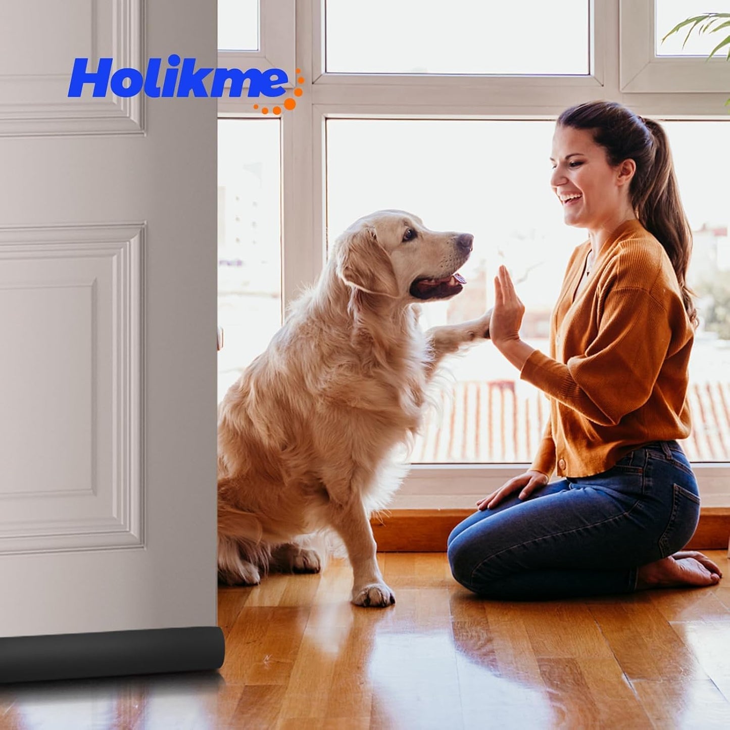 Holikme Door Draft Stopper Weather Stripping Draft Stopper for Bottom of Door Window Breeze Blocker Adjustable Door Sweeps, Black