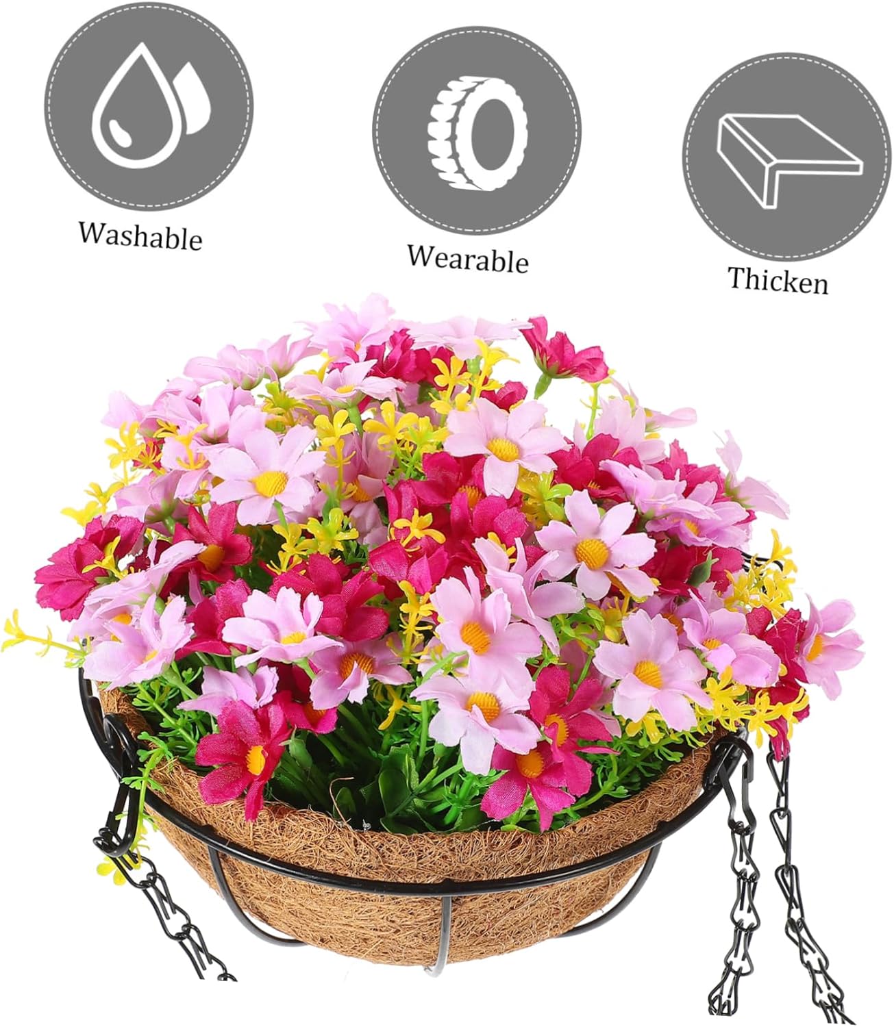PRETYZOOM Artificial Flower Hanging Basket Large Silk Hydrangea Fake P