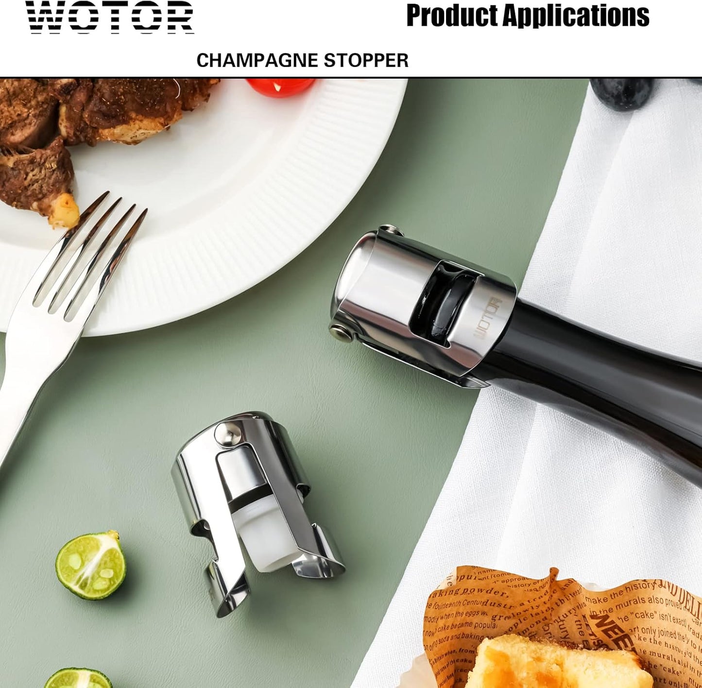 WOTOR Champagne Stoppers Stainless Steel, Prosecco Bottle Stopper with