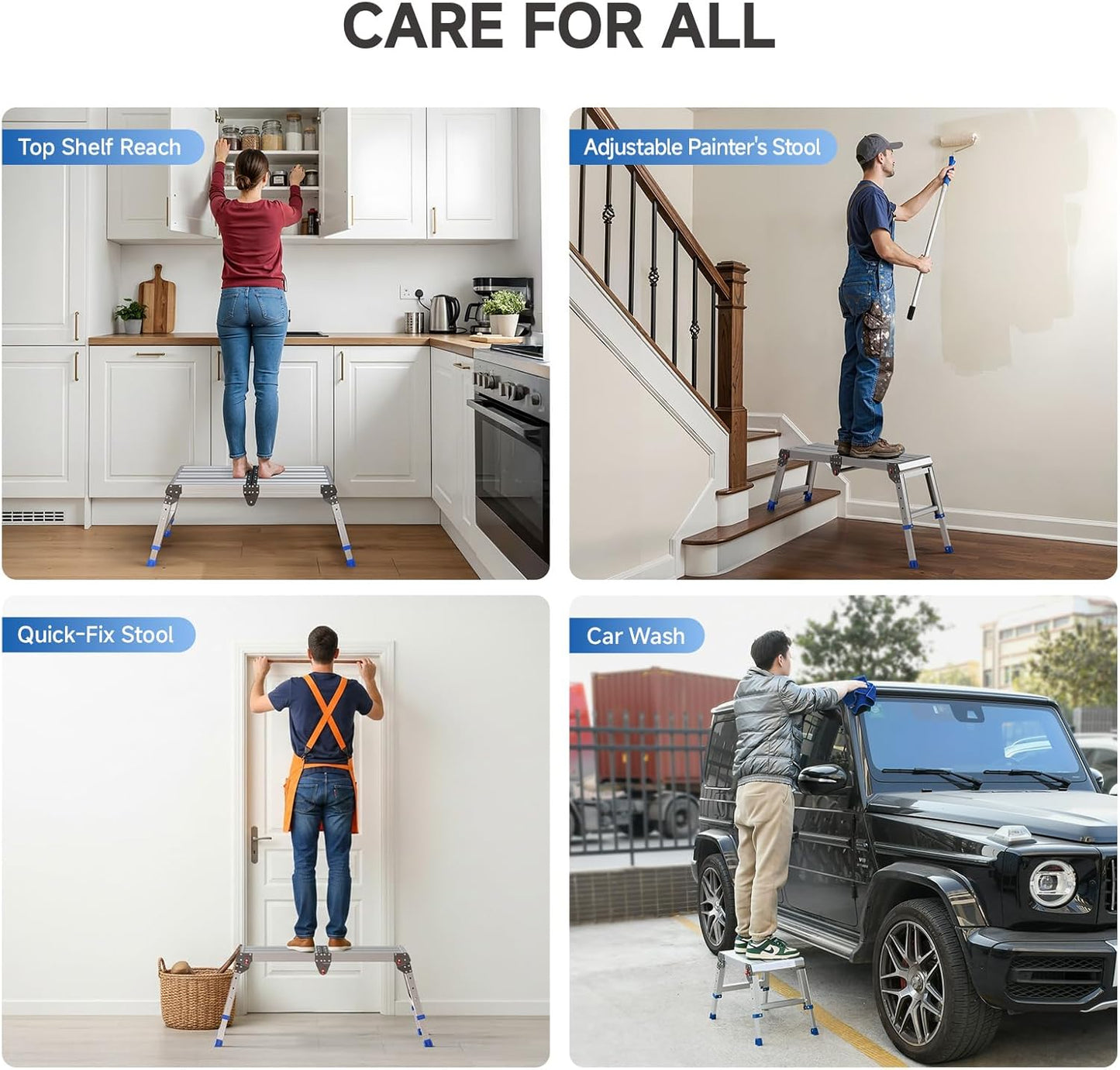 Folding Work Platform for Adults, Aluminum Foldable Step Stool Adjusta
