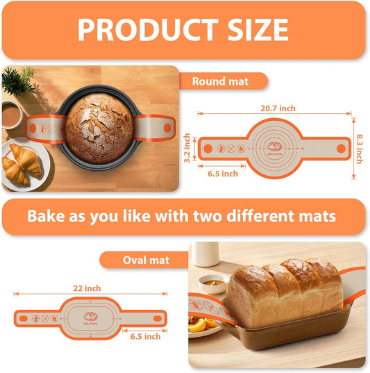Silicone Bread Sling Oval and Round, 2Pcs Non-Stick Reusable Bread Sling, Sourdough Tools & Dutch Oven Accessories, Orange