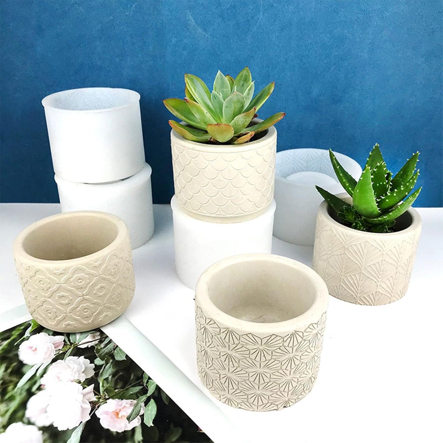 Round Vintage Pattern Flower Pot Silicone Mold Concrete Succulent Planter Vase Mold Candle Pen Holder Plaster Epoxy Resin Cement Clay Mould