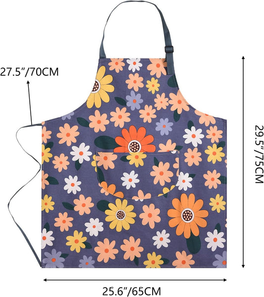 2 Pack Floral Apron for Women with Pockets, Adjustable Cotton Chef Apr