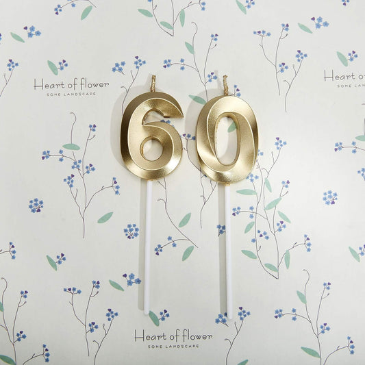 60th Birthday Candles,Gold Number 60 Cake Topper for Birthday Decorations Party Decoration