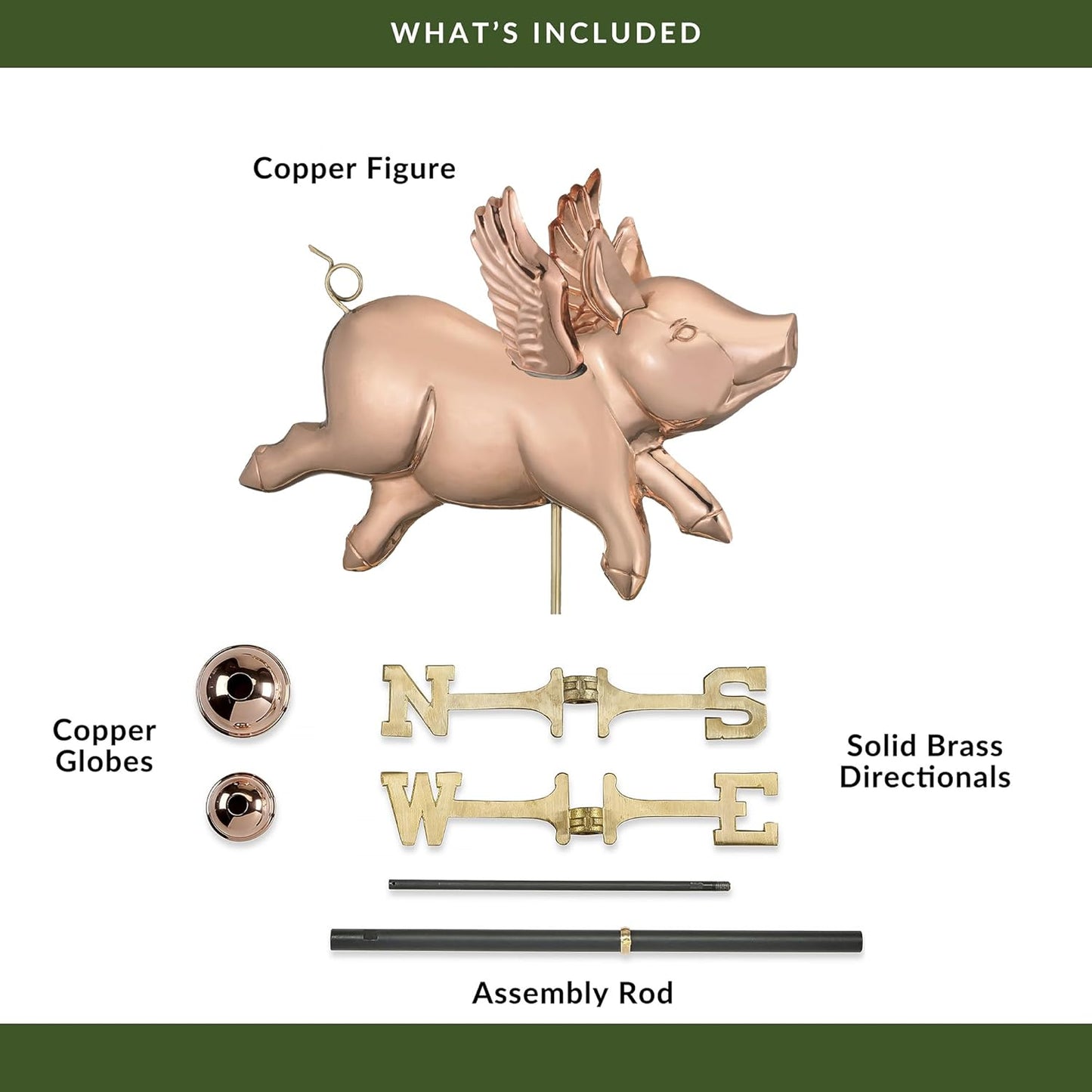 Good Directions Polished Copper Flying Pig Weathervane – Decorative Rooftop Accent for Barns, Homes, Sheds, and Cupolas – Durable & Handcrafted