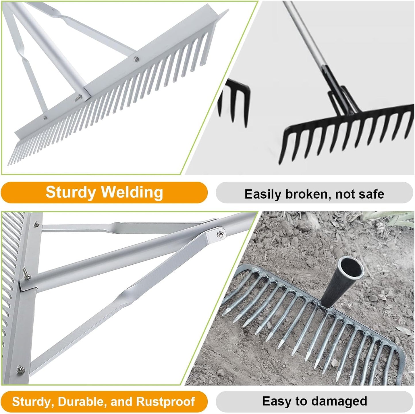 36 Inch Aluminum Landscape Rake, Garden Rake, Heavy Duty Rakes for Law