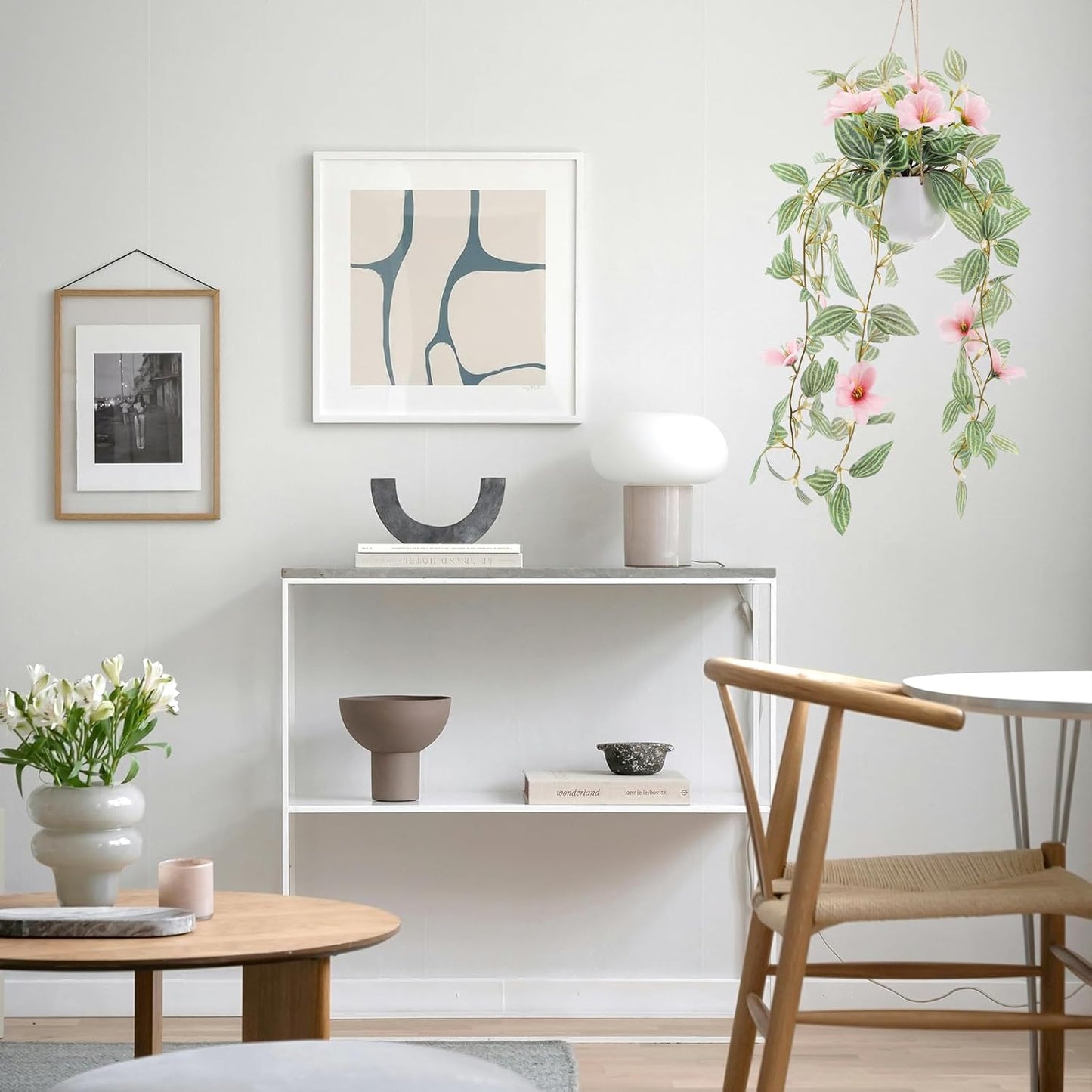 2 Packs Fake Hanging Plants Artificial Decor Small Hanging Plant Pot with Artificial Vines and Pink Flower Greenery Decoration Living Room Wall Home Wall Shelf Indoor Outdoor