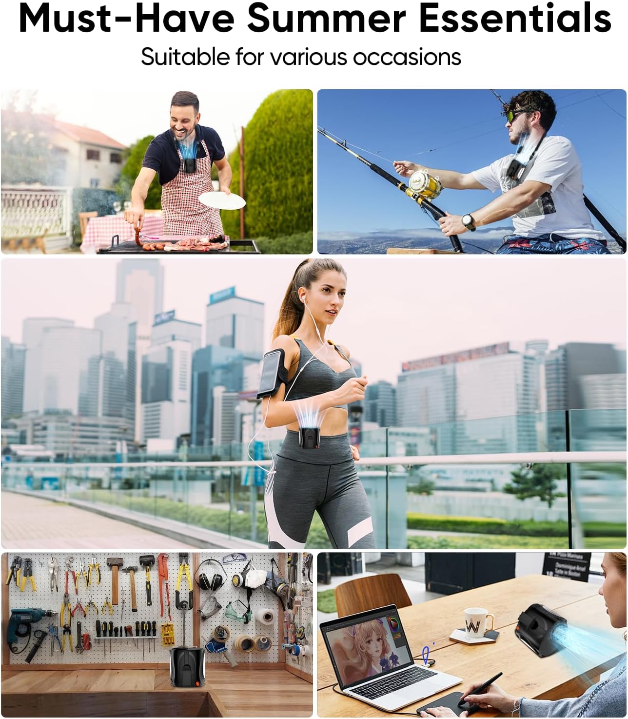 AI Portable Waist Fan, 6 Speeds 16000RPM Strong Turbo Airflow, 40H Max Cooling Battery Powered Personal Fan Rechargeable, Hands-Free Shirt/Belt/Neck Fan for Work, Outdoor, Travel, Gift for Men