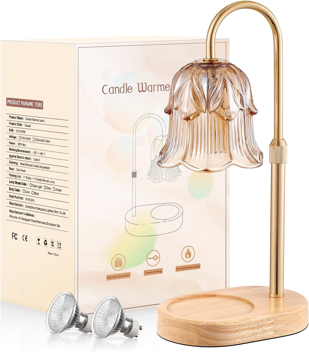 Candle Warmer Lamp Adjustable Timer - Electric Flower Glass Candles Wa