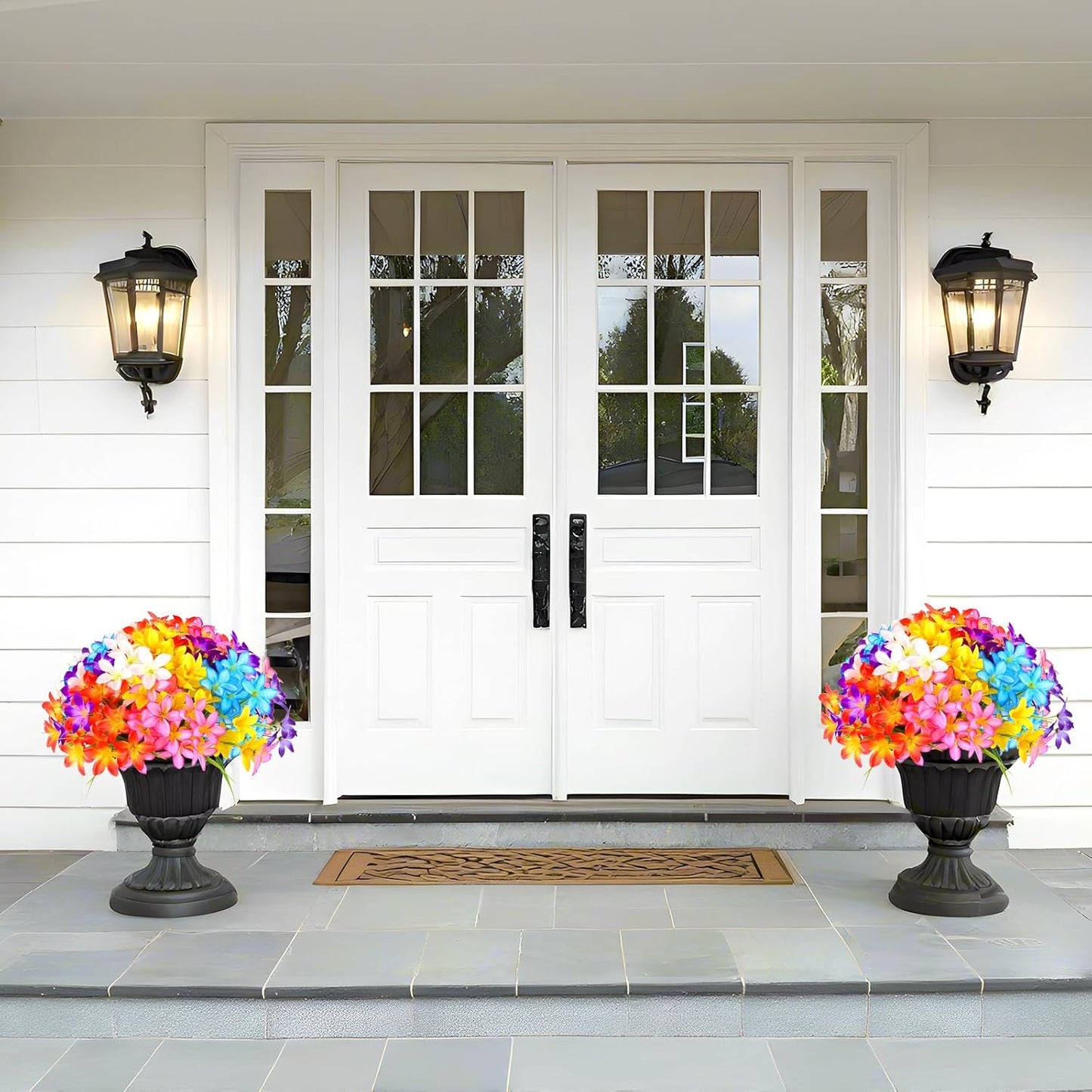 Artificial Fake Flowers for Outdoor Spring Decoration, 12 Bundles UV Resistant Faux Plastic Fabric Flowers Lily for Indoor Outdoor Garden Porch Entryway Window Box Pot Vase Planter Decor