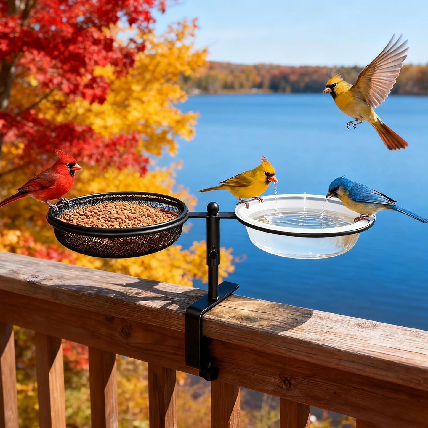 Bird Feeder for Apartment Balcony,Balcony Bird Feeder with Food Tray and Water Bowl,Detachable and Adjustable Heavy Duty Sturdy Steel,Rounded