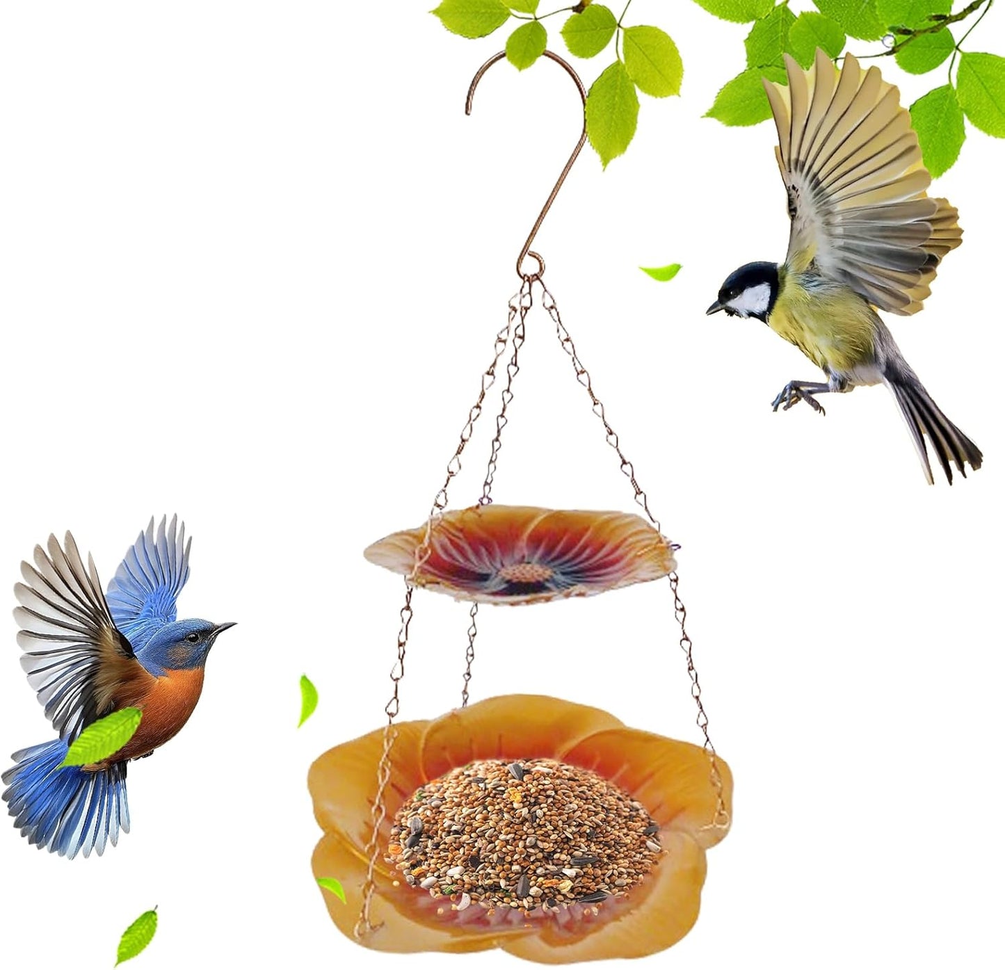 Wild Bird Feeders, Weatherproof Flower Shaped Tray, Metal Double Layer Bird Feeder for Outdoors, Powder Coated Material with Drainage Holes, Pet Feeding Accessory with Stable Base, Home Garden Aviary