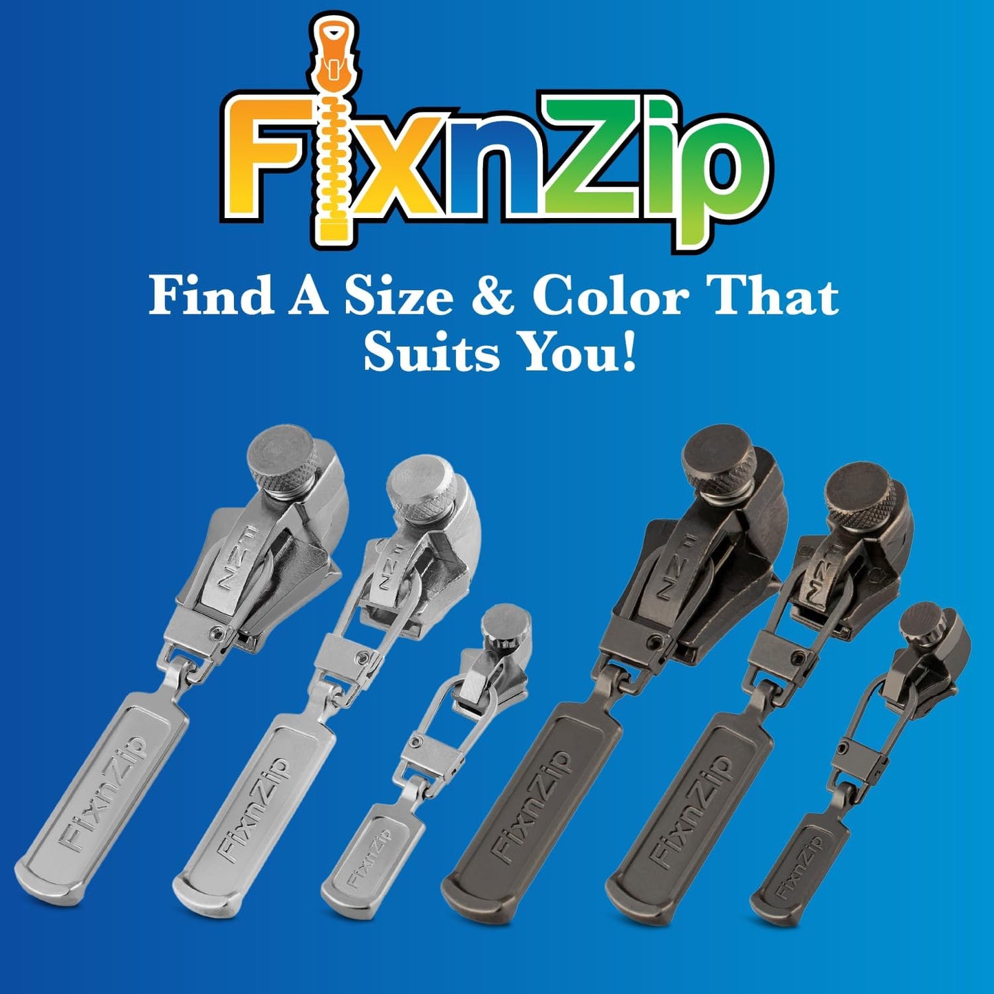FixNZip Medium Black Nickel Zipper Repair Kit | Universal No-Sew Slider Replacement for Jackets, Sleeping Bags, Tents, and Duffel Bags | Instant and Reusable Zipper Repair Tool | Sizes 5-7