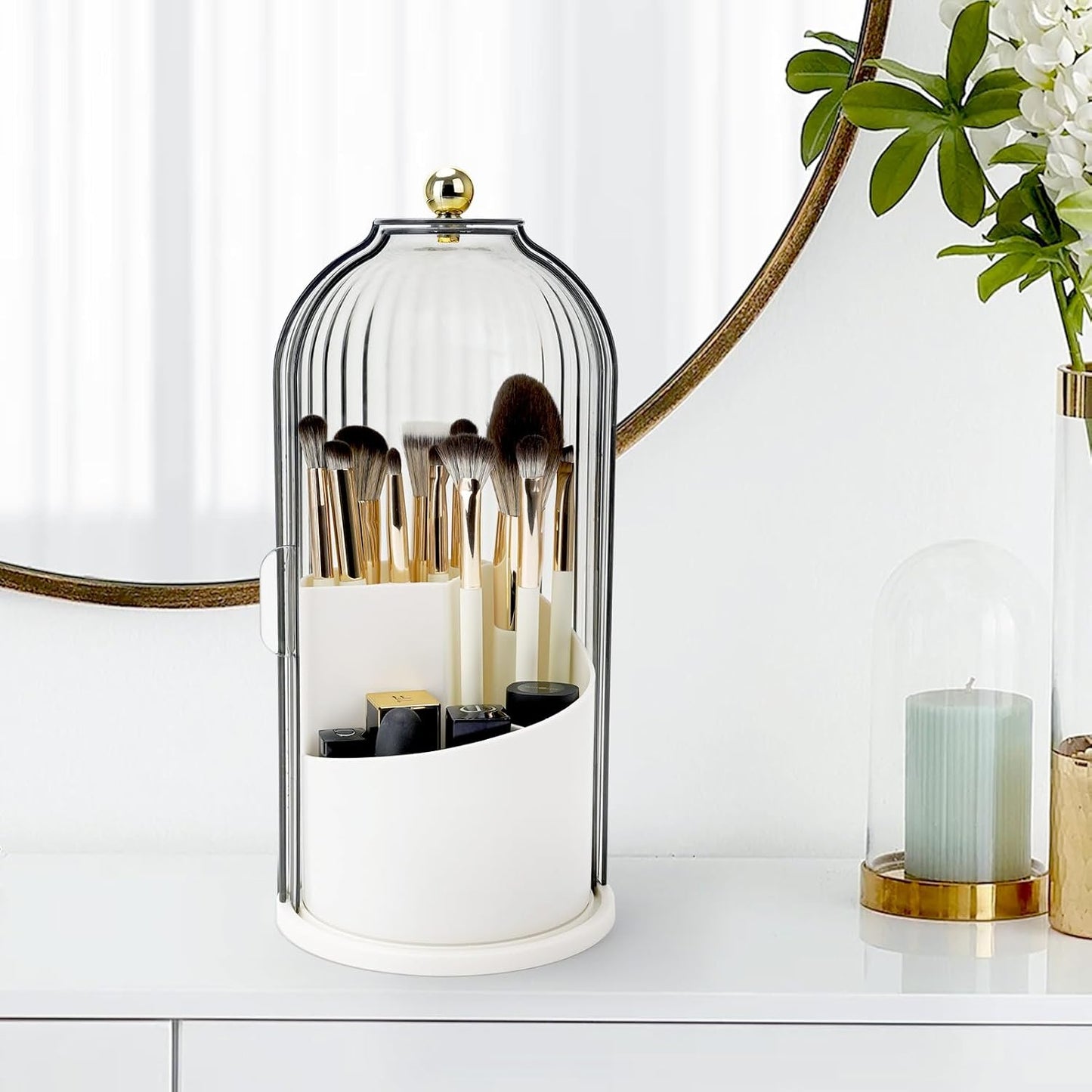Toothbrush Holders with Sliding Lid, Rotating 3 Slots Bathroom Organiz