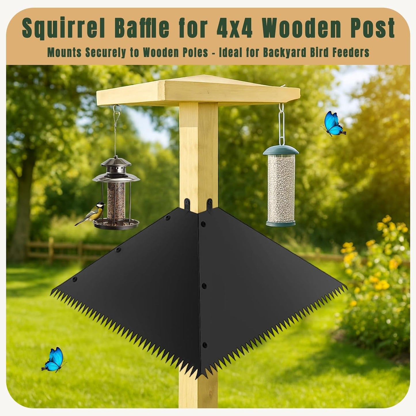 Squirrel Baffle for Bird Feeder Pole,Metal Guard for Shepherd's Hook & 4x4 Post, Raccoon Proof Outdoor Deterrent with 4pcs Warning Stickers, Bird House Protection