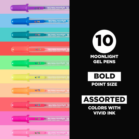 SAKURA Gelly Roll Moonlight Gel Pen Set, Bold Tip, Opaque Colors, 10 P