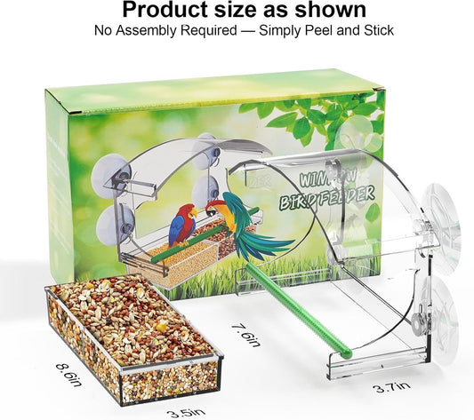 Clear Window Bird Feeder with 4 Strong Suction Cups, Removable Tray & Drain Holes – Ideal for Bird Watching with Cats – Great Gift for Family & Friends