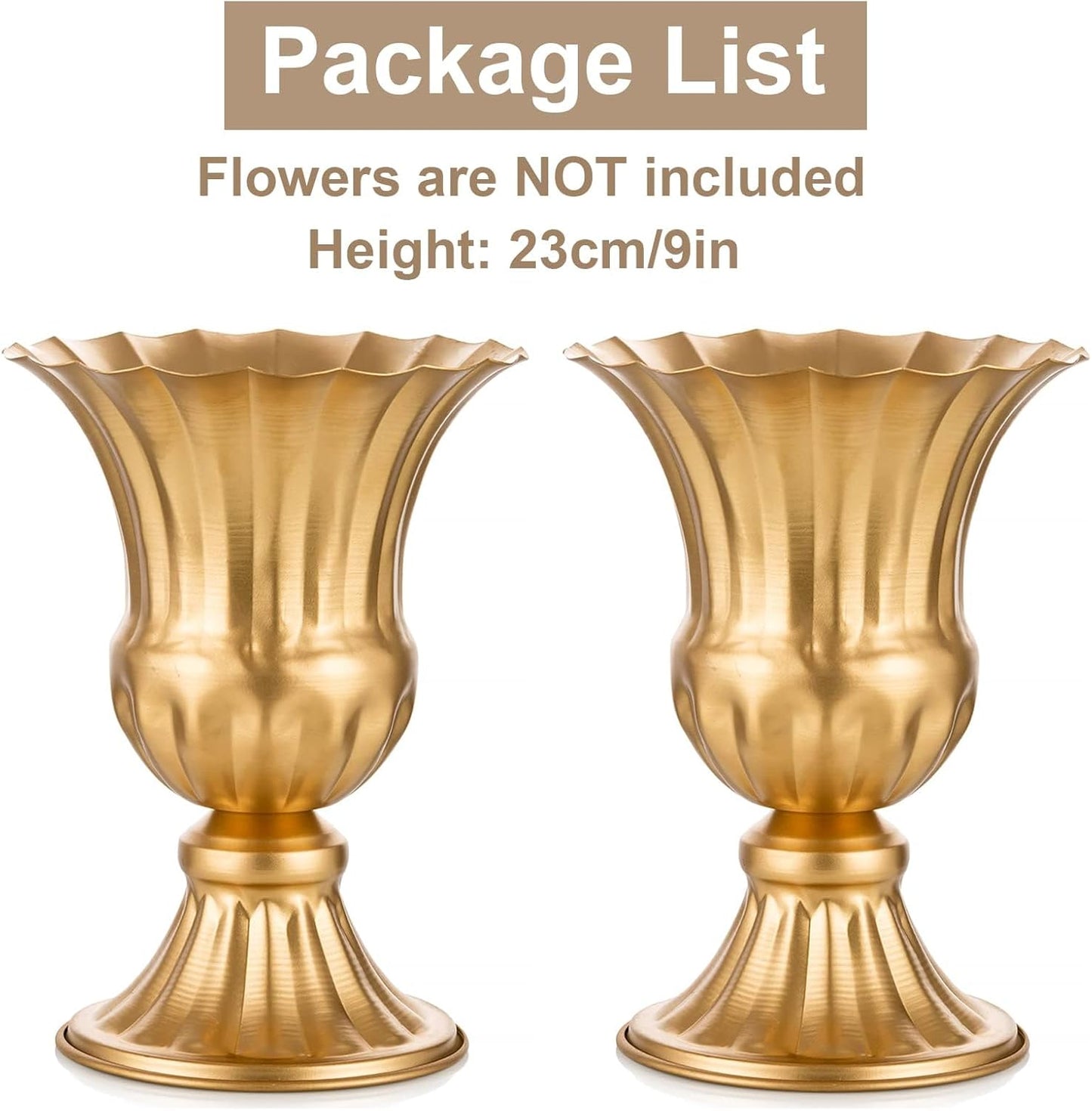 Sziqiqi Gold Flower Arrangements Vase for Wedding Table Centerpiece - 9in Metal Planter Vase Pot for Artificial Real Flower Small Trumpet Plant Urn for Garden