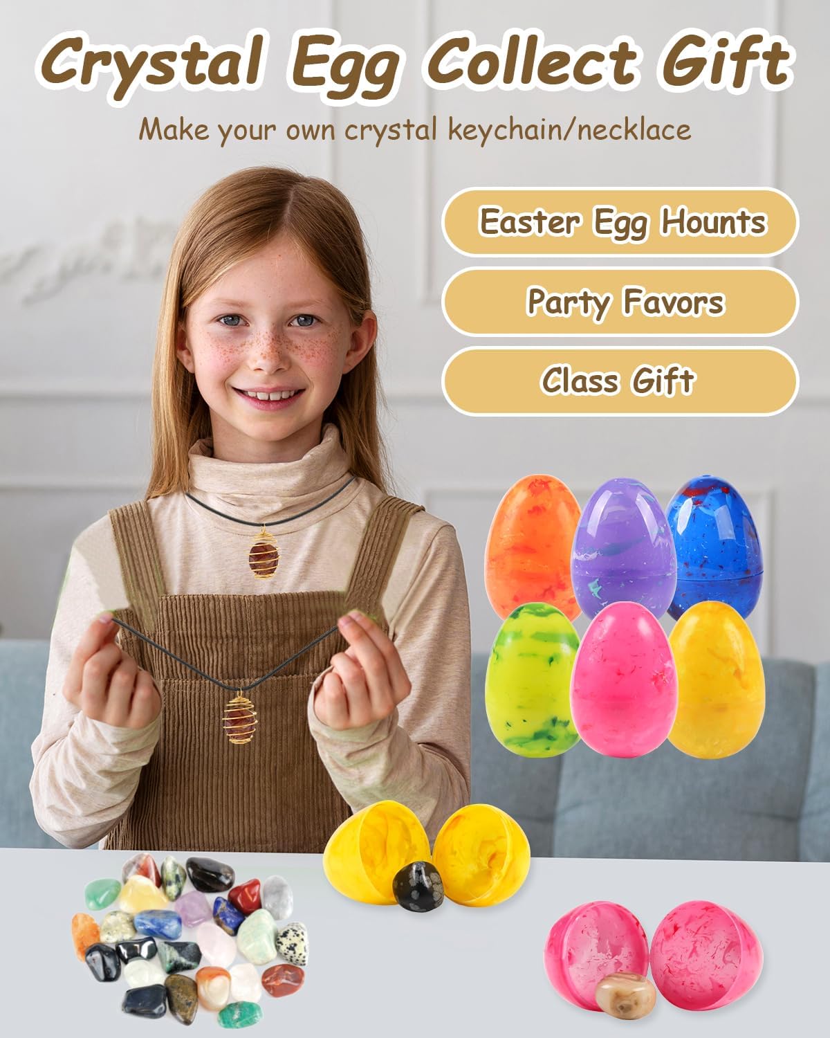 24 Pack Gem Filled Prefilled Easter Eggs, Gemstones Party Favors for Kids Prize Box Birthday Party Supplies, Easter Basket Stuffers, Easter Classroom Exchange Gift for Boys and Girls