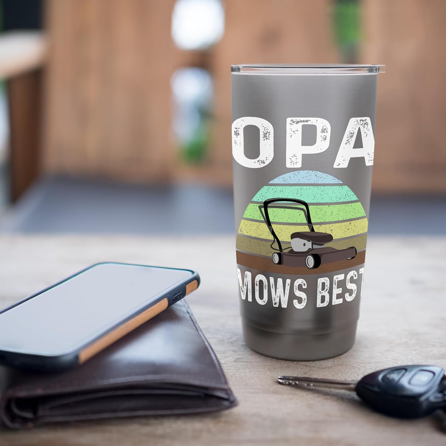 Funny Opa Mows Best Lawn Care Grass Mowing Lawn Mower Dad Stainless Steel Insulated Tumbler