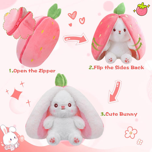 MIAODAM Bunny Stuffed Animal Reversible Cuddle Bunny Stuffed,Strawberr