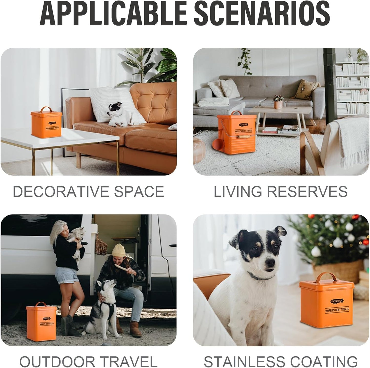 Dog and Cat Food Metal Storage Container Set, Farmhouse Pet Food Storage Containers with Lid and Dry Food Scoop (Orange)