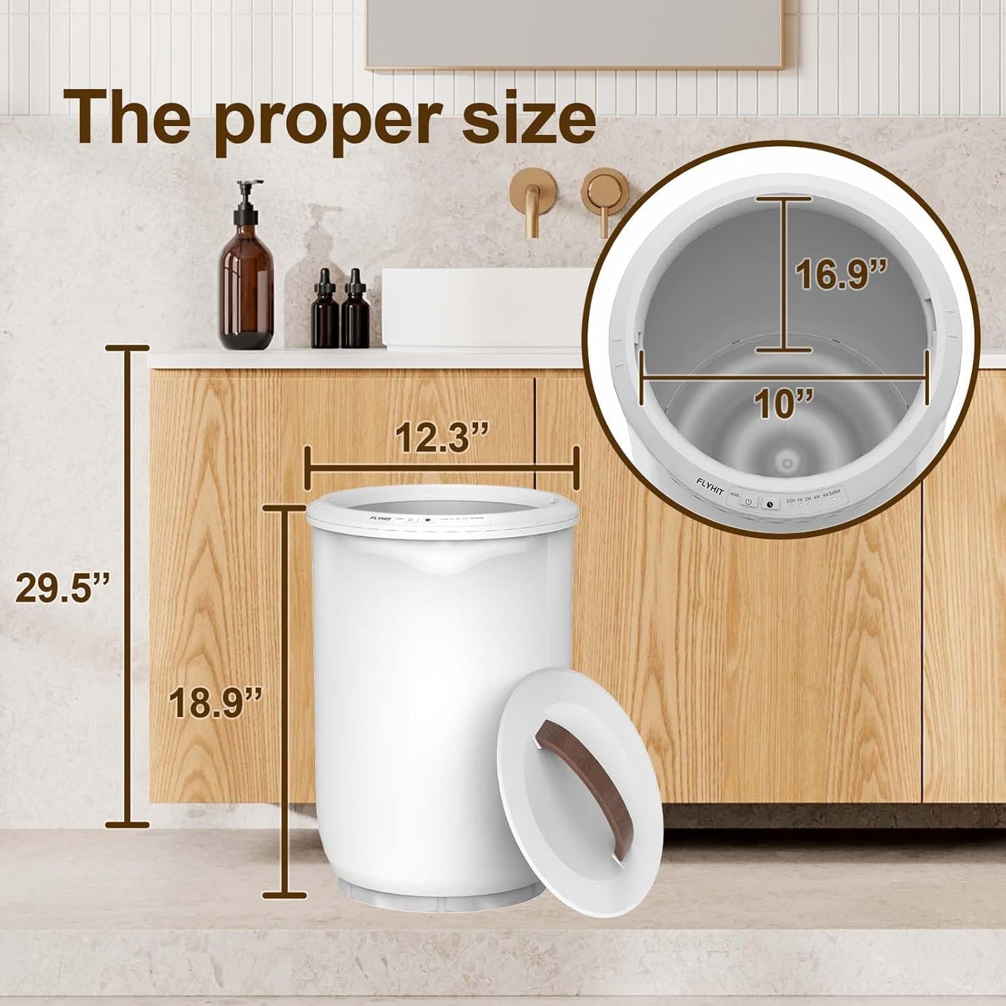 Large Towel Warmer for Bathroom - Heated Towel Warmers Bucket, Wood Handle, Auto Shut Off, Fits Up to Two 40"X70" Oversized Towels, Bathrobes, Blankets, for Mother's Gifts, White