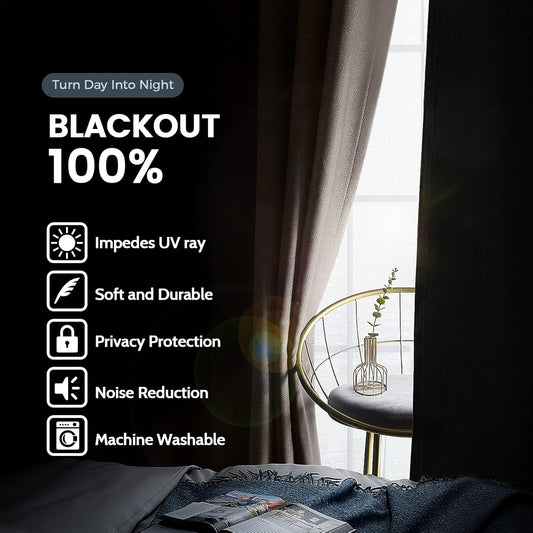 SimpleHome 100% Blackout Curtains for Bedroom,Thermal Insulated Gromme
