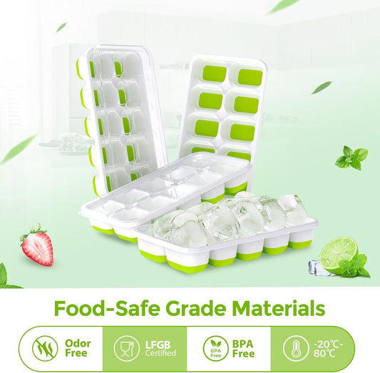 DOQAUS Ice Cube Tray with Lids - 4 Pack Stackable Silicone Ice Trays for Freezer, BPA & LFGB Safe, Easy Release for Kitchen, RV, Cocktail, Coffee, Soup & Food