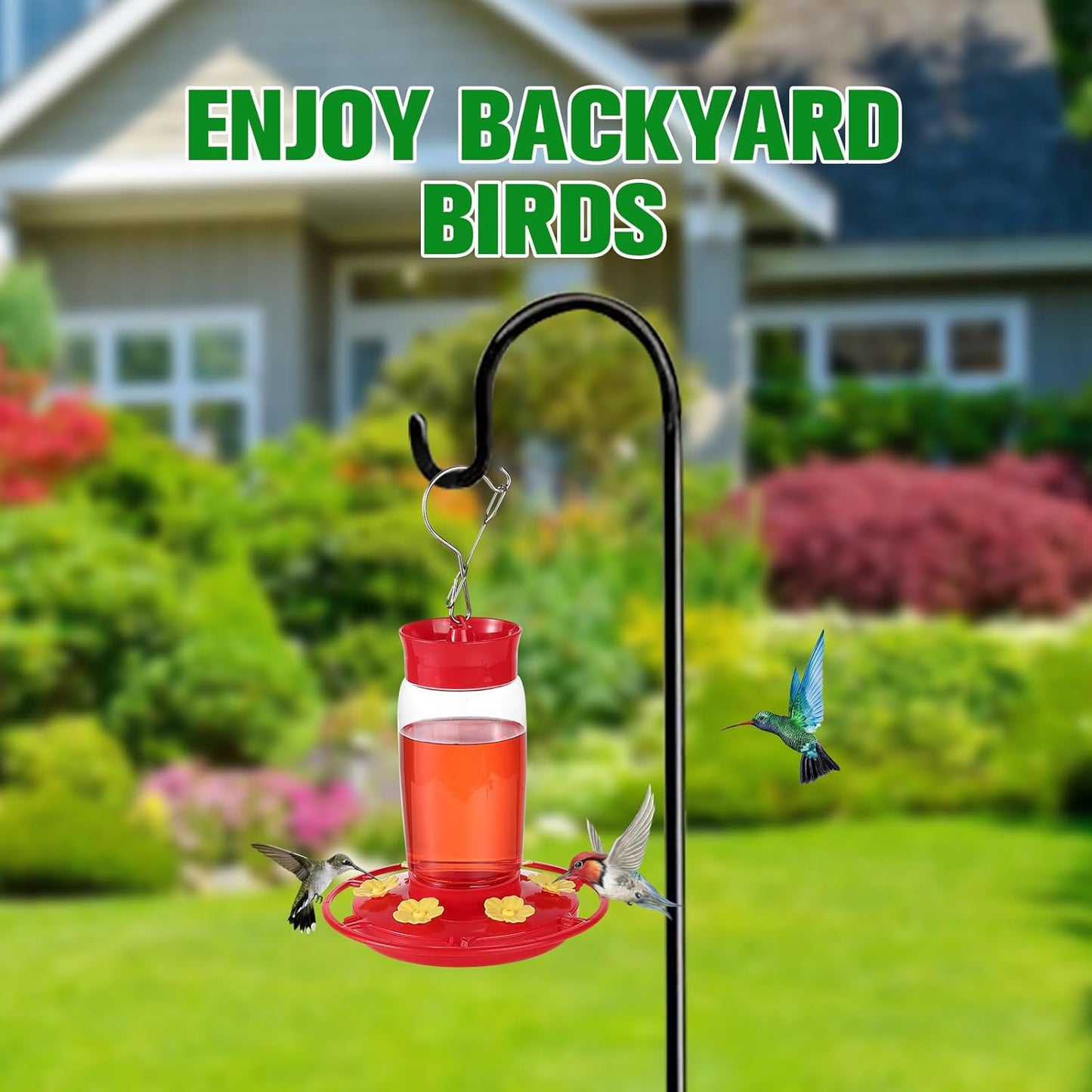 Plastic Hummingbird Feeders for Outdoors 2 Pack - 20oz Leak Proof, 6 Bee-Proof Ports with Ant Moat, Wide Mouth Easy Clean, Stainless Steel Locking Clasp for Backyard, Garden & Deck Use