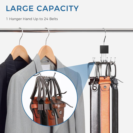 Belt Hanger, 2PCS Belt Organizer for Closet 360Β° Rotatable Max 48 Belt Storage Rack Space Saving Closet Organizers and Storage for Belt, Bra, Tank Top, Tie, Scarf, Purse