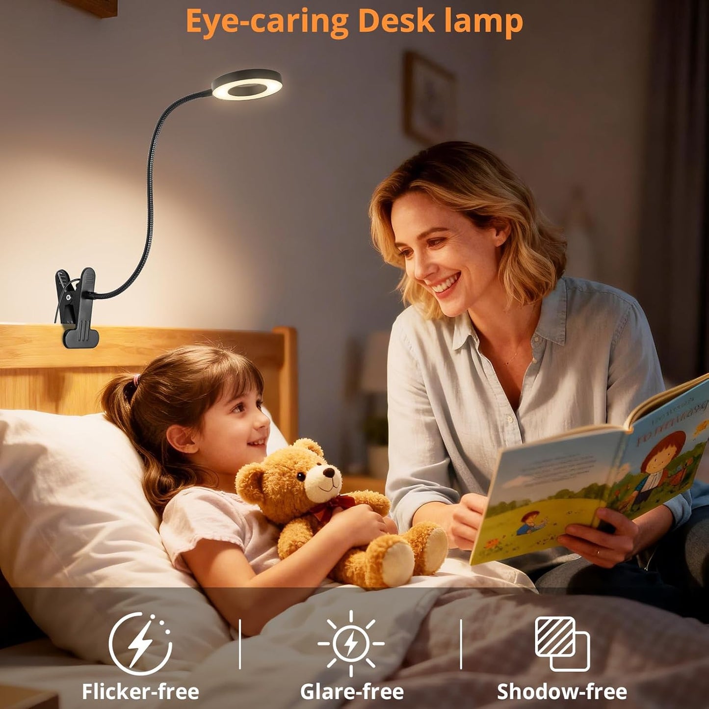 Desk Lamp Clip Light, 10 Dimmable Brightness 3 Light Modes Reading Lig