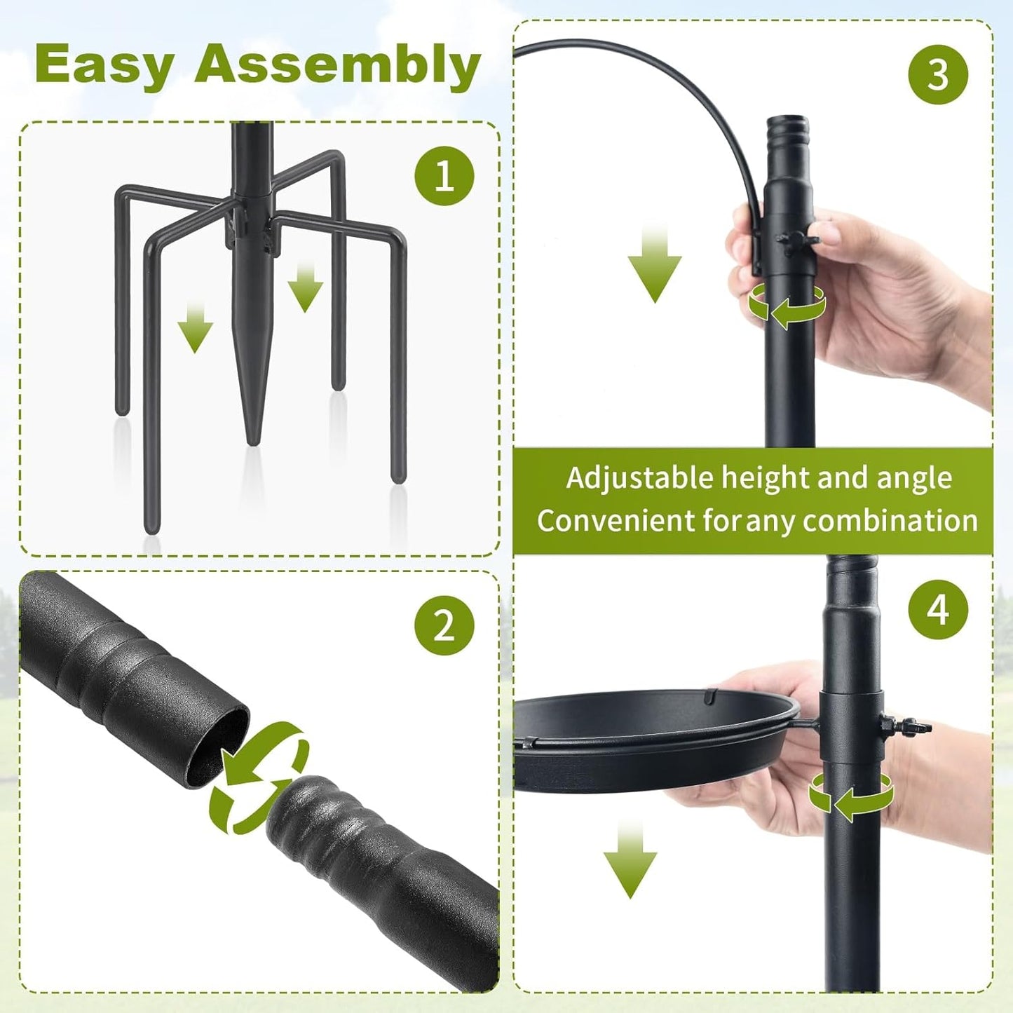 Bird Feeder Pole, Bird Feeding Station 88 Inch Shepherds Hooks for Outdoor Heavy Duty 1 Inch Dia Humming Birds Feeder Stand Hanger Post with 4 Hooks, Water Bowl and Birds Seed Tray