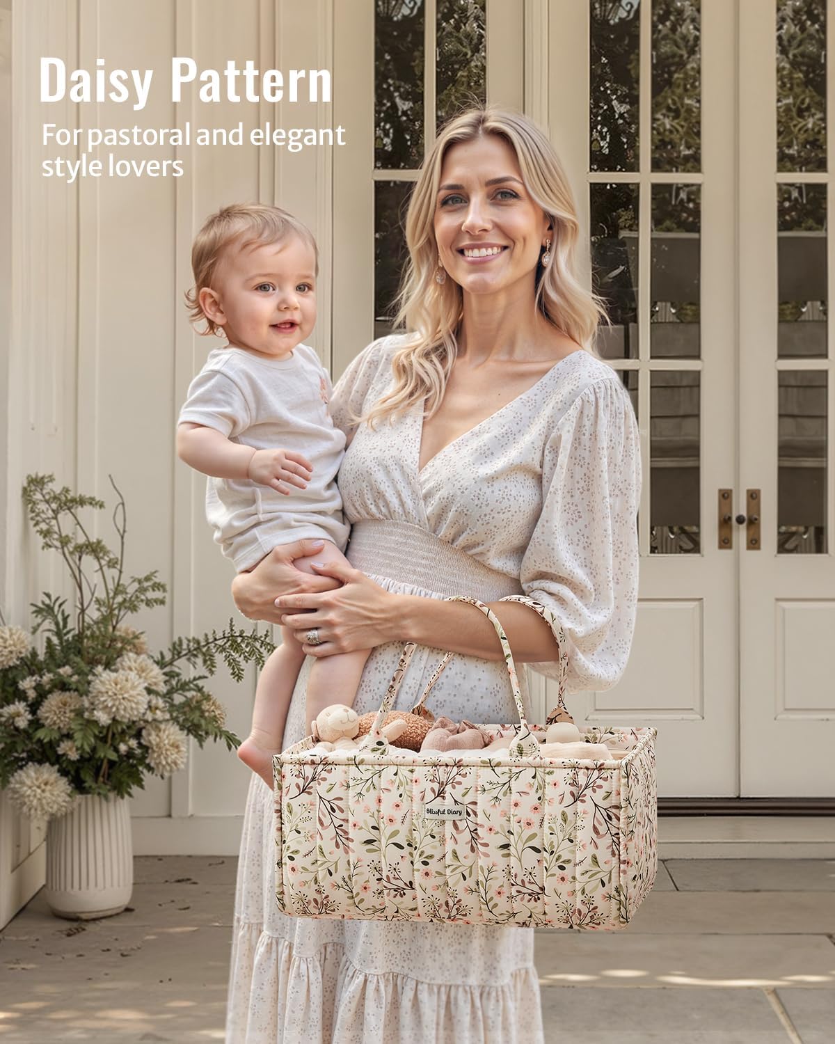 Blissful Diary Floral Diaper Caddy Organizer, Stylish Nursery Storage