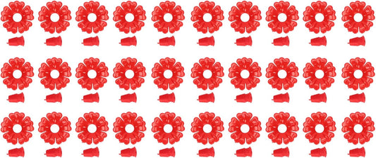 Marhynchus 30 Set Hummingbird Feeder Replacement Flowers Hanging Bird Feeding Ports Supplies Parts for Garden Outdoors (Red)
