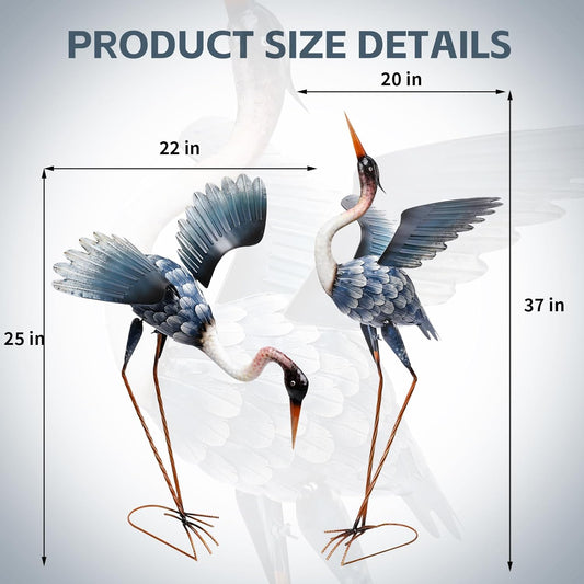 WONDER GARDEN Blue Heron Statue-Garden Statues for Outside - 2 Pack Crane Sculptures Statue, Metal Birds Yard Art for Pond, Patio, Outdoor, Porch Decor
