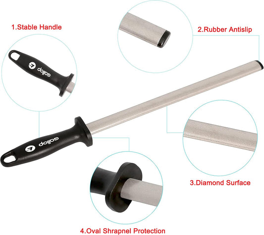 12 Inch Diamond Honing Steel,Knife Sharpener Rod,For Sharpening Kitchen Knife, Cooking Knives, Butcher's Knives, Home Gourmet Blades, Garden Tools Sharpening Stick