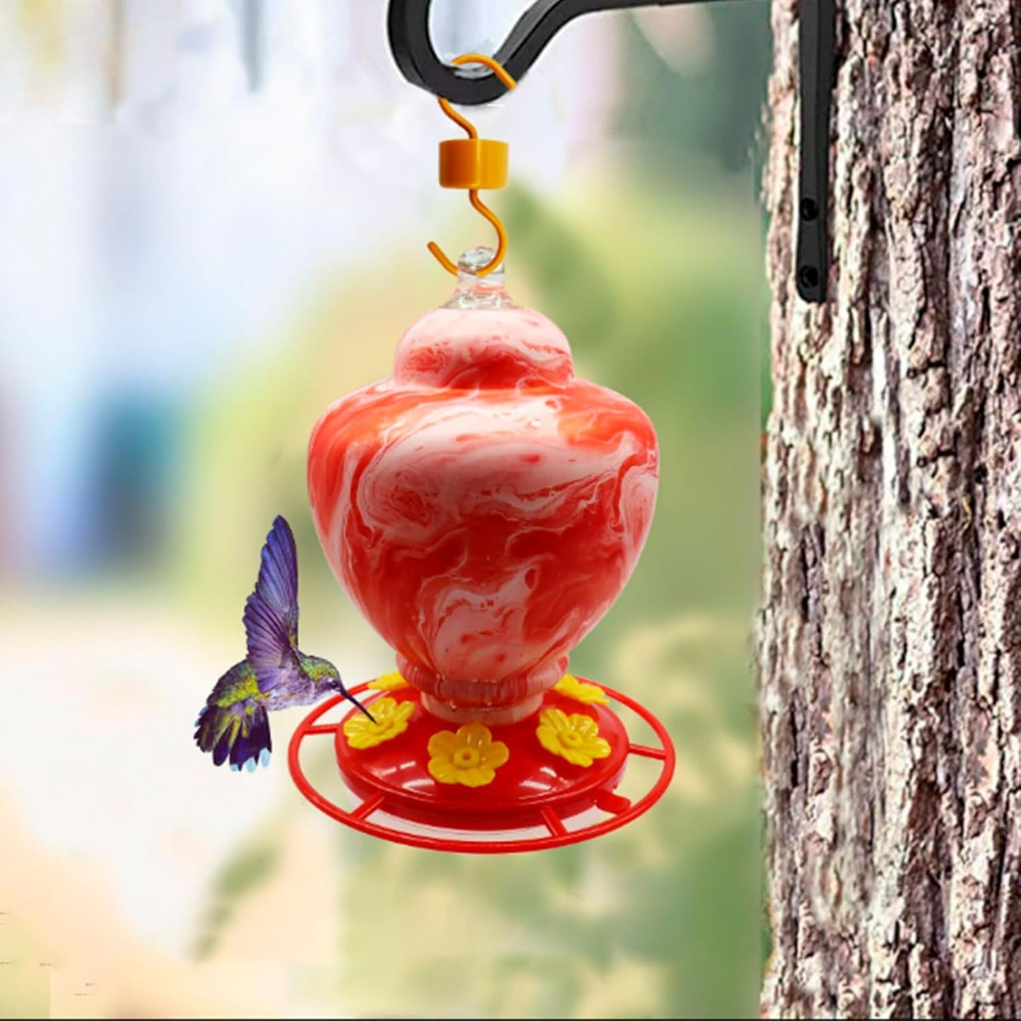 30Pcs Hummingbird Feeder Parts Hummingbird Feeder Replacement Flowers with Cleaning Brush Pet Hummingbird Feeder for Hanging Feeding Hummingbird Outdoors, 3 Colors (White, Yellow, Red)