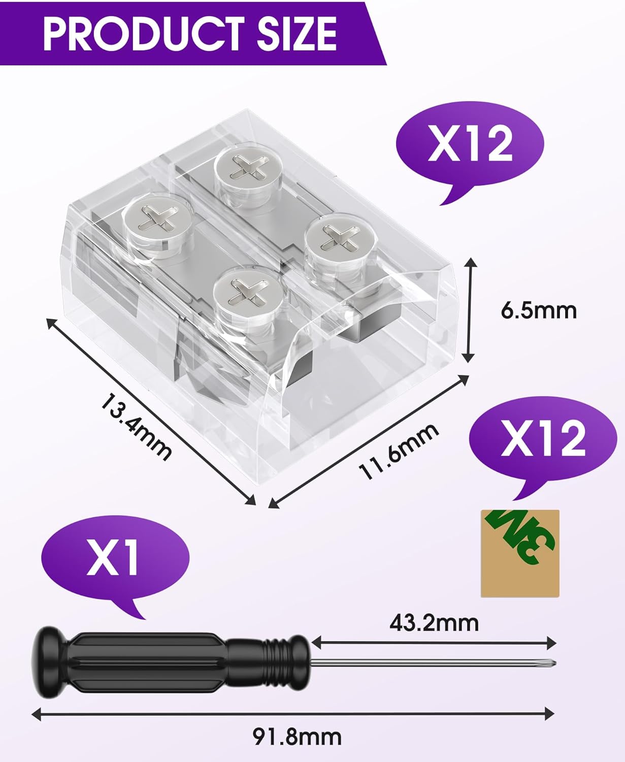 HitLights 12 Pack LED Connector 2 Pin 8mm Solderless LED Tape Lights Connector Transparent LED Strip Lights Connectors with Screwdriver Strip to Wire for 12V 24V Single Color LED Light Strips